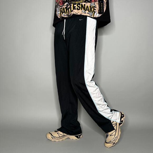 Vintage Nike Sweatpants Black Polyester Light Blue Swoosh Flared Silver Tag Y2K - Picture 1 of 4